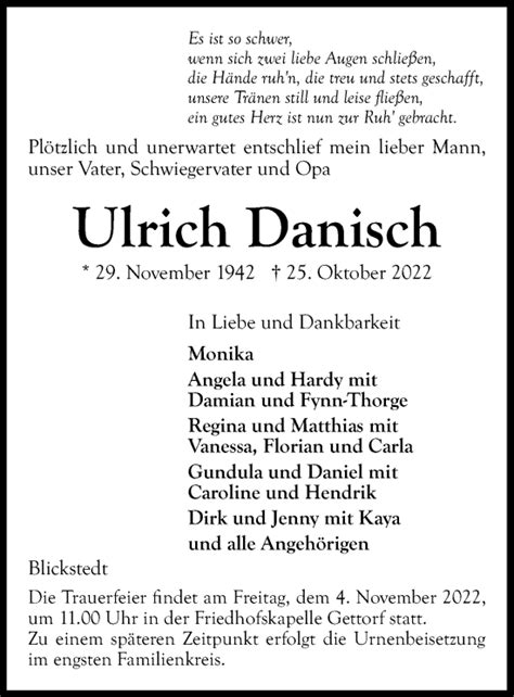 Traueranzeigen Von Ulrich Danisch Trauer Anzeigen De