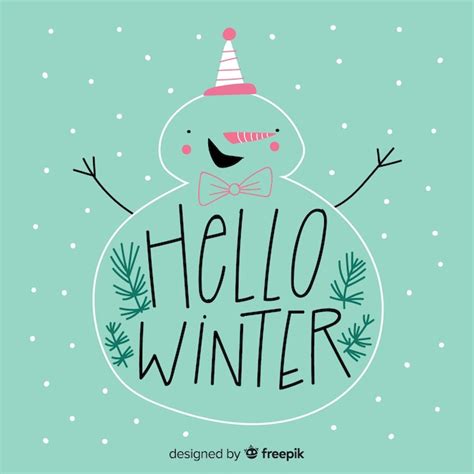 Composición adorable de hola invierno dibujada a mano Vector Gratis