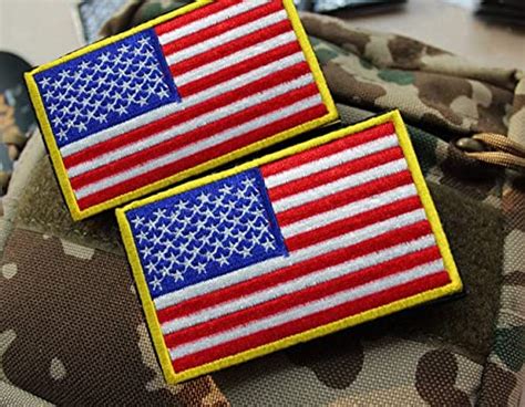 Tactical American Flag Embroidered Patch Gold Border Usa United States