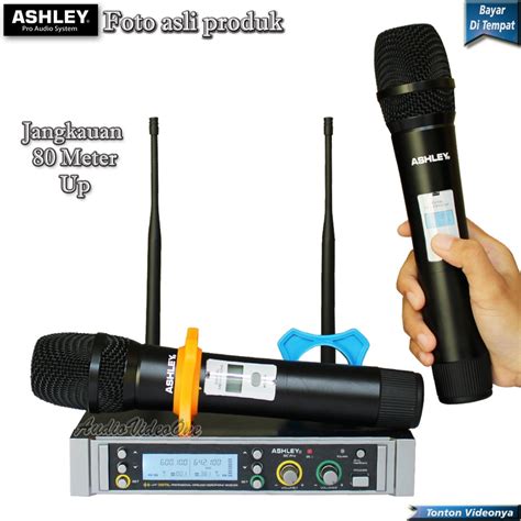 Jual Mic Wireless ASHLEY MC PRO Microphone Vokal 2 Handle Mik Karaoke