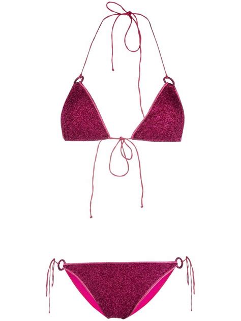 Dark Fuchsia Pink Glitter Detail Halterneck Bikini From Oseree