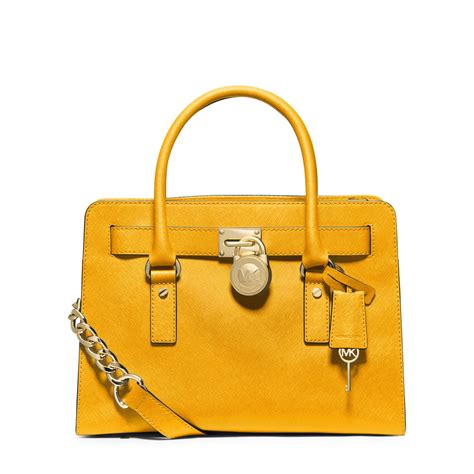 Lyst Michael Kors Hamilton Large Saffiano Leather Satchel In Yellow