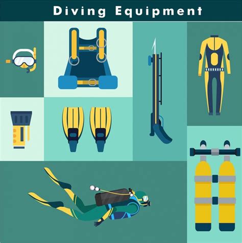 Diving Equipment Vector Illustration With Flat Color Style Vectors