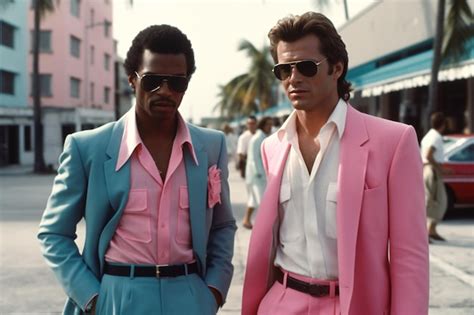 Premium Photo Two Retro Wave Vice Miami Fashioned Men In Sunglasses