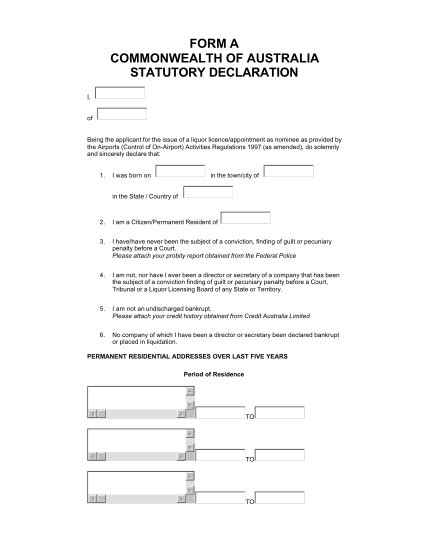 Statutory Declaration Form Template Australia