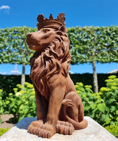 Cast Iron Lion With Crown Cast Iron Garden Sculptures Lion Etsy Uk