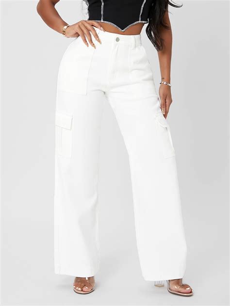 Shein Sxy High Waisted Flap Pocket Cargo Jeans