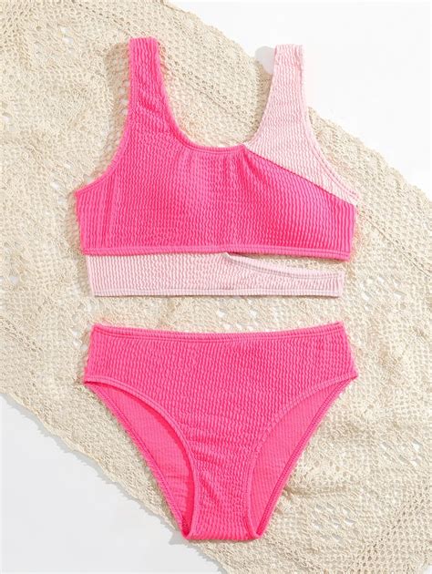 Tween Girl Colorblock Cut Out Bikini Swimsuit SHEIN USA