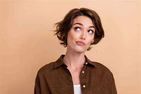 Portrait Of Intelligent Impressed Girl With Short Hairdo Wear Stylish