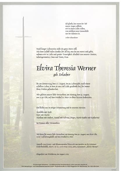 Parte für Elvira Theresia Werner pax requiem