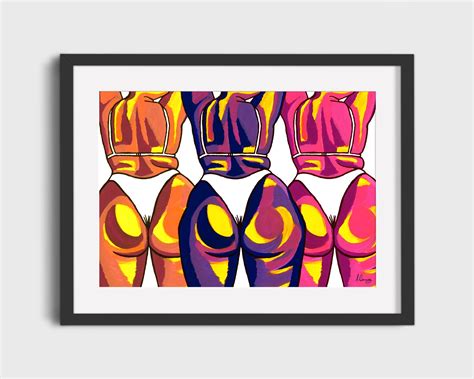 Multi Babe Nude Art Print Funky Colourful Booty Art Curvy Etsy