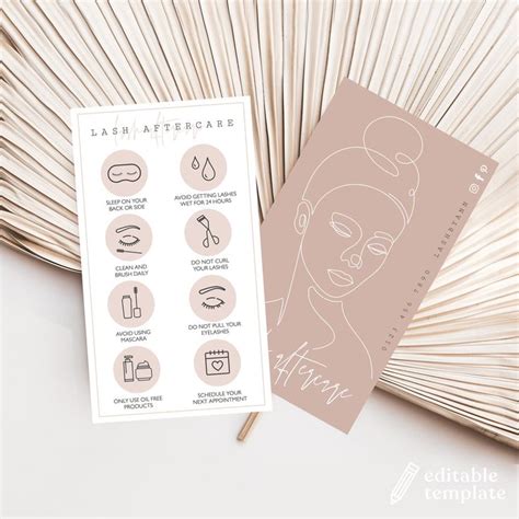 Lash Aftercare Card Template Editable Lash Business Card Eyelash