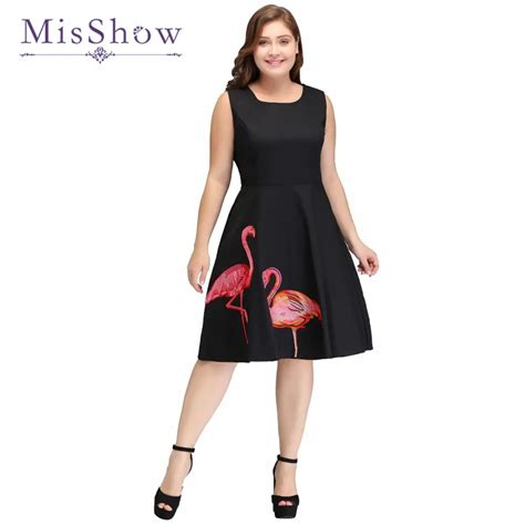 Misshow Flamingo Printed Elegant Black Bodycon Dress Plus Size S 4xl