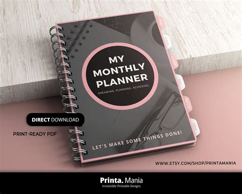 Monthly Planner Printable Cover Binder Cover 5 Spines Etsy