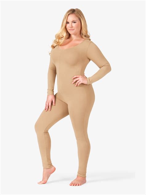 Womens Plus Size Scoop Neck Cotton Long Sleeve Unitard Unitards