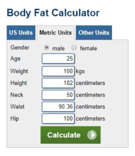 Free Body Fat Calculator Template