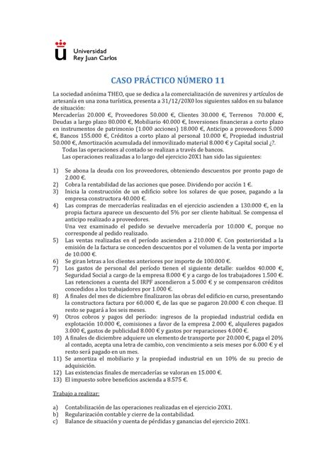 CASO Practico 11 CON Solucion CASO PRCTICO NMERO 11 La Sociedad