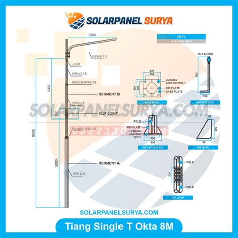 Jual Tiang Lampu Jalan PJU 8 Meter Oktagonal Single T Galvanis Kota