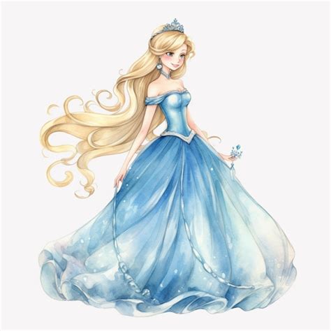 Premium Photo A Cartoon Picture Of A Beautiful Blonde Princess In A Blue Dress Generative Ai