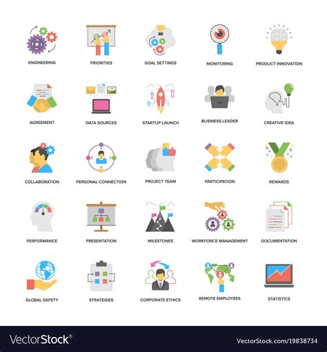 Project Management Flat Icons Pack Royalty Free Vector Image