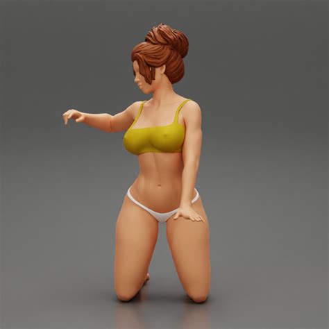 3D Printable Sexy Woman In Bikini Sitting On Her Knees By 3DGeschaft Miniatures Figures