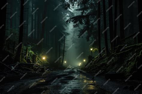 Premium AI Image | mysterious forest night landscape illustration