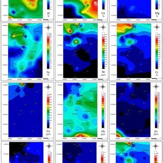 Spatial Distribution Maps For As Cu Pb Zn Al Cd Co Fe Ni Cr