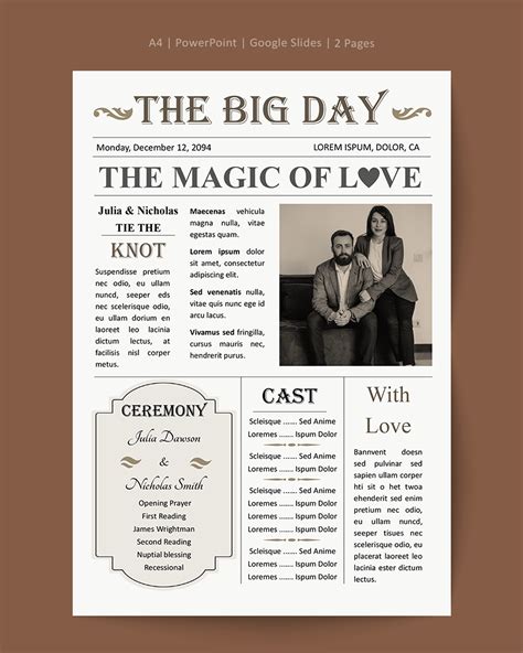 Vintage Wedding Newspaper Template - PowerPoint | Google Slides - Highfile