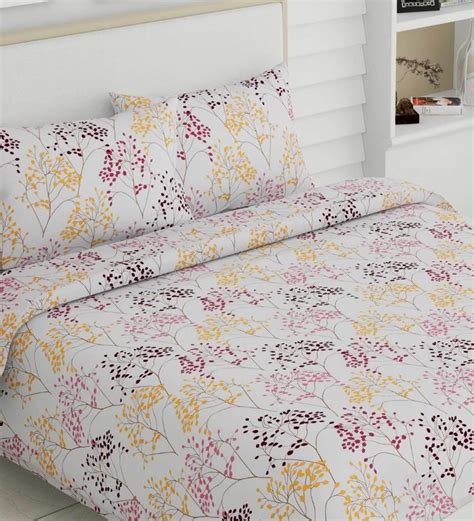 Buy Pink Floral 186 Tc 100 Cotton 1 Double King Size Bedsheet With 2