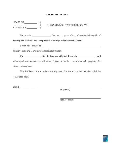 Gift Affidavit Form Gift Letter For Any Property