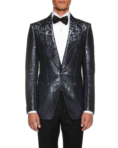 Tom Ford Men S Tonal Print Satin Cocktail Dinner Jacket Neiman Marcus Plaid Wool Jacket Lapel