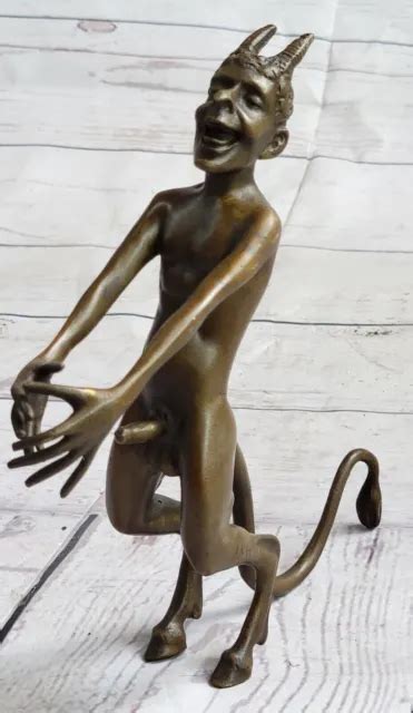 BRONZO AUSTRIACO EROTICO Demonio Satiro Diavolo Scultura Vintage Nude