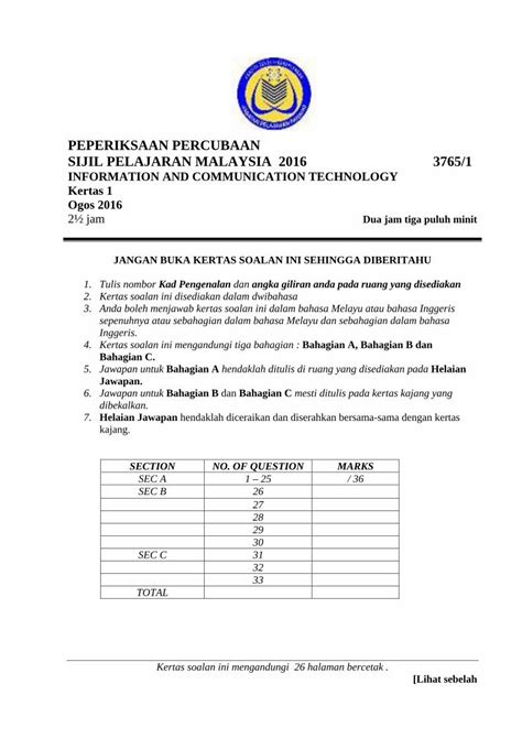 PDF Soalan Percubaan ICT SPM 2016 Gurubesar My 2 Kertas Soalan