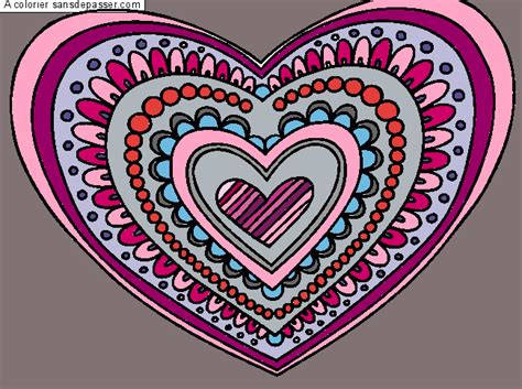 Dessin colorié Coloriage Coeur Mandala par un invité Sans Dépasser