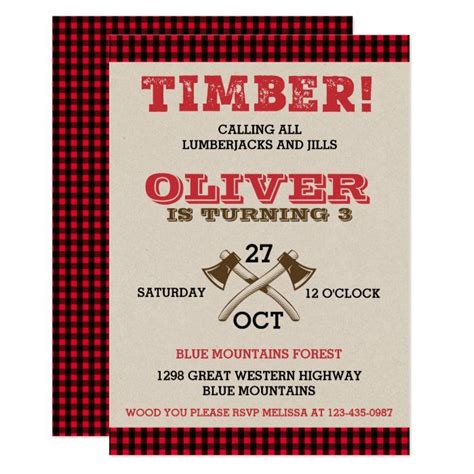 Lumberjack Birthday Invitation Zazzle Lumberjack Birthday