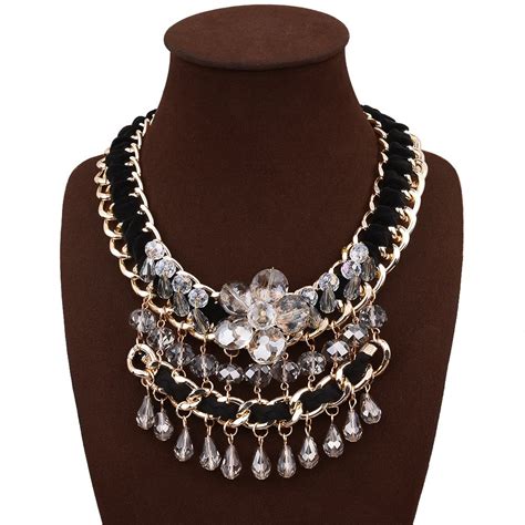 New Arrival Chunky Gold Colorful Bib Crystal Costume Necklace