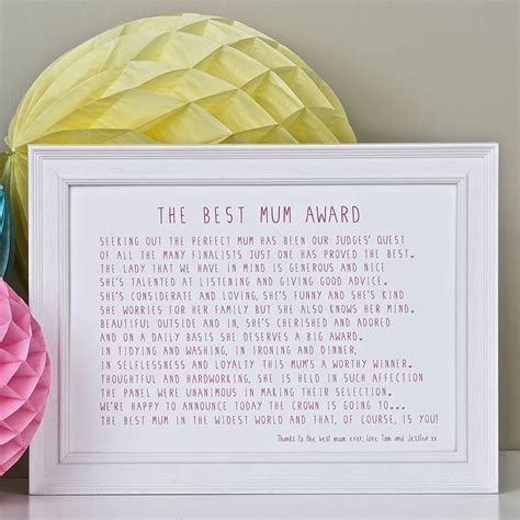 Best Mum Award Poem Print By Bespoke Verse Notonthehighstreet