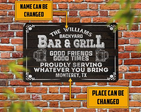 Personalized Backyard Bar And Grill Metal Signs TMS440 Tom Pham Designs