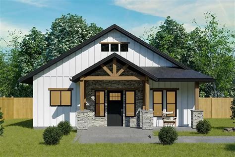 2-Bed Rustic Country Home Plan with 6'-deep Vaulted Front Porch - 1020 ...