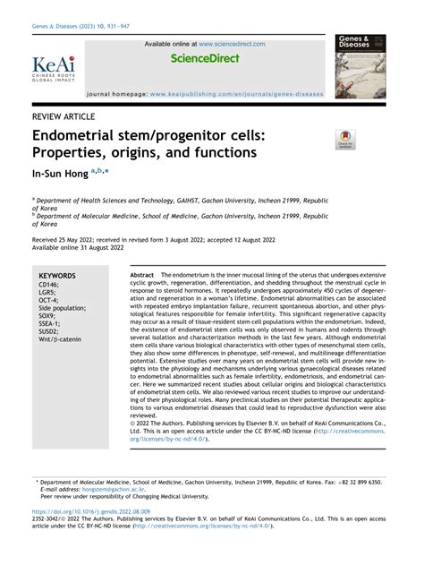 Pdf Endometrial Stem Progenitor Cells Properties Origins And Functions