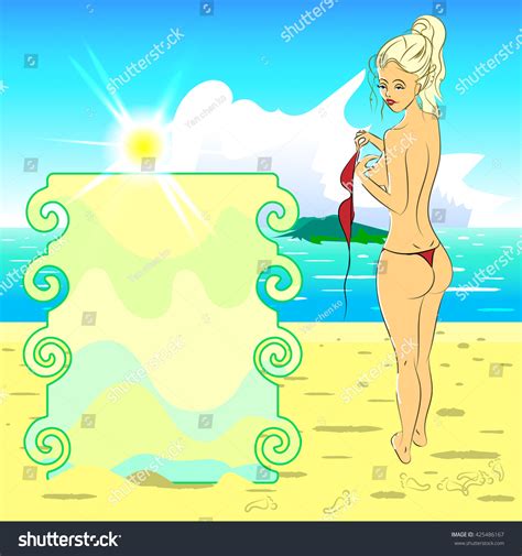 Vector Illustration Naked Girl On Beach Stock Vector Royalty Free Shutterstock