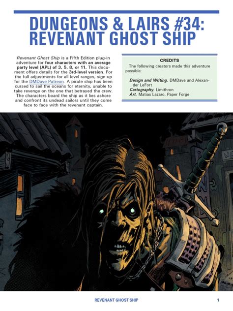 DMDave - Dungeons & Lairs 34 - Revenant Ghost Ship - Free Version | PDF ...