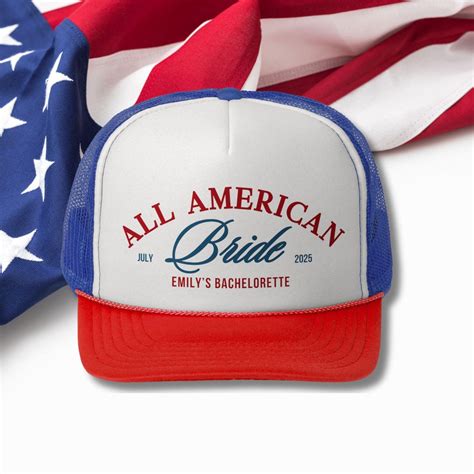 All American Bride And Babe Trucker Hats Personalized Patriotic 4th Of July Bachelorette Party