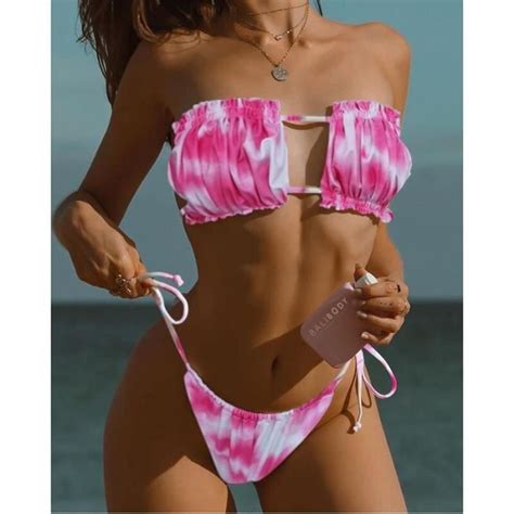 MAILLOT DE BAIN Sexy Bikini Solide 2020 Femmes Plissées Bandeau Maillot