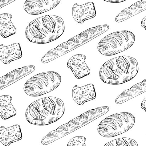 Premium Vector Bread Baguette Loaf Bakery Products Seamless Pattern