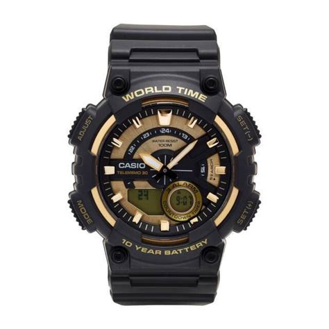 Casio Aeq 110bw 9av Black And Gold Case With Black Resin Strap Mens Wristwatch For Sale Online