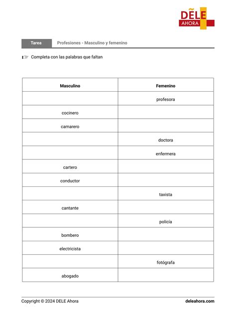 Profesiones - Masculino y femenino | Vocabulario