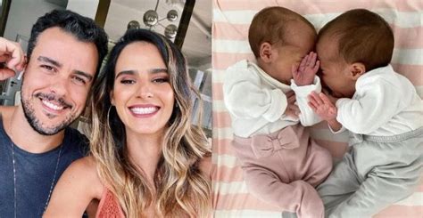 Marcella Fogaça e Joaquim Lopes comemoram 2 meses das filhas gêmeas