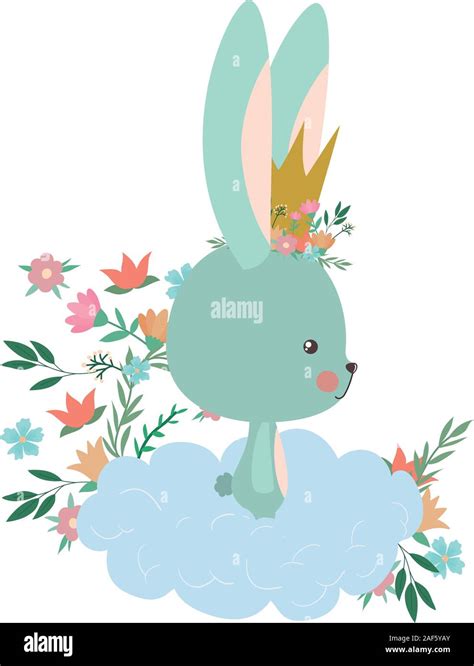 Cute Rabbit Cartoon With Crown And Cloud Vector Design Stock Vector