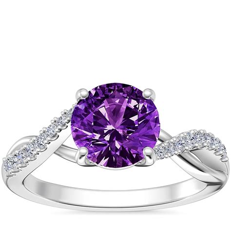 Classic Petite Twist Diamond Engagement Ring With Round Amethyst In 14k